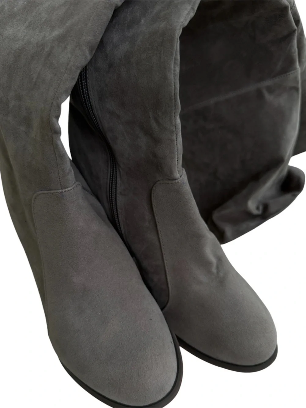 Gray Over the Knee Thigh High Vegan Suede Leather Lace UP Block Heel Boots 8.5